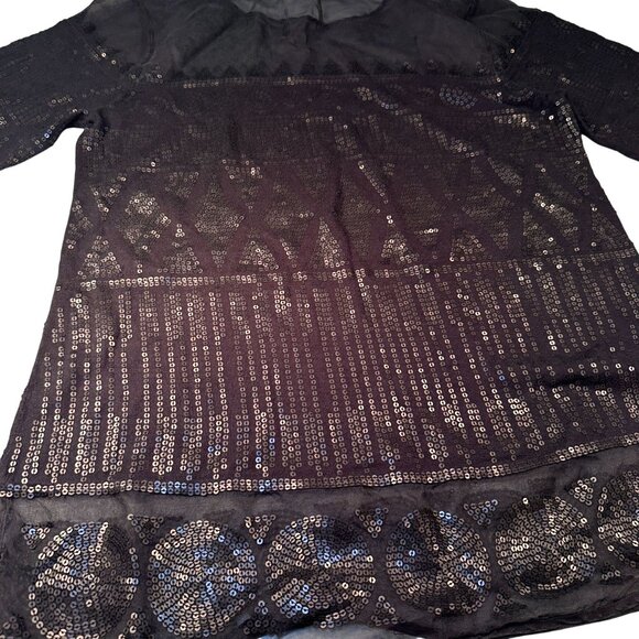 Adrienne Vittadini Collection Tunic Blouse Womens Sheer Sequin Top Long Sleeve - Picture 5 of 16